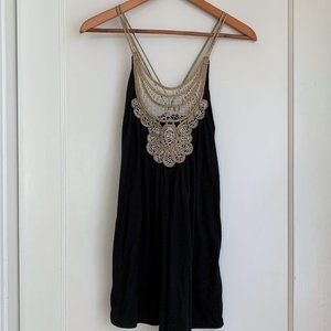 Topshop Tank Dress with Gold Woven Detailing in Black, Size 6